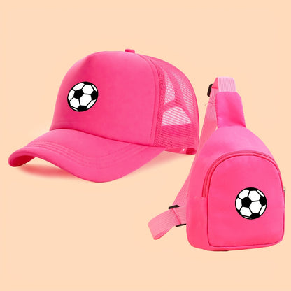 Kids Breathable Soccer Print Baseball Cap & Crossbody Bag Set