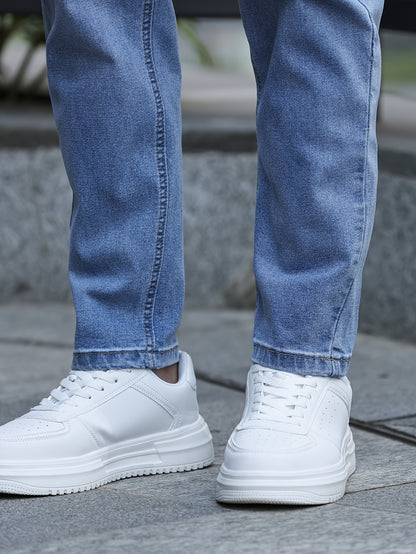 Men's Slim-Fit Stretch Denim Jeans - Casual Street Style, Mid-Rise, Light Blue, Comfortable & Versatile for All Seasons