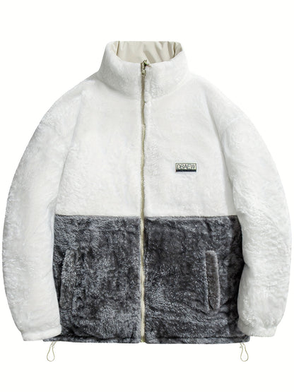 Men's Dual-Sided Insulated Jacket with Full-Zip Closure & Stand Collar - Reversible Winter Coat with Warm Filling, Machine Washable, White & Black Outer Layers, Casual & Formal Outerwear for Skiing, Snowboarding, Everyday Use