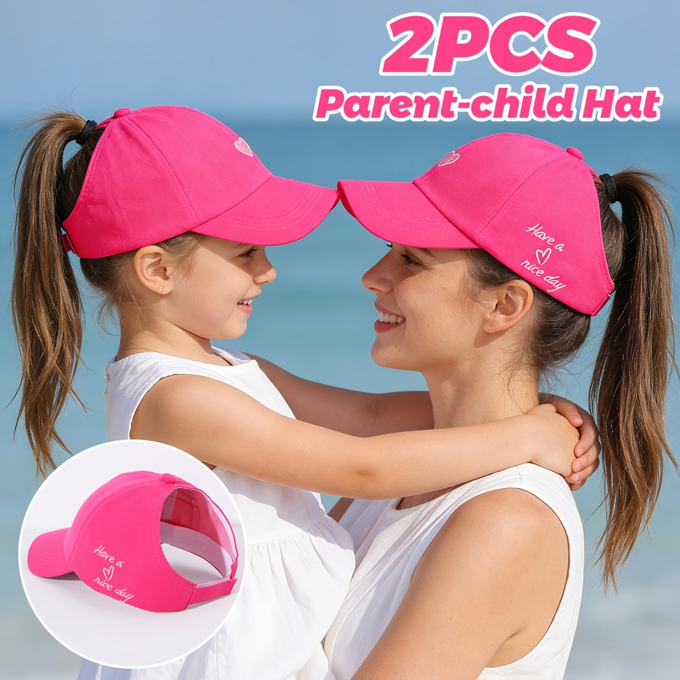 Matching Summer Baseball Caps for Kids, Ponytail Friendly, 2-Pack