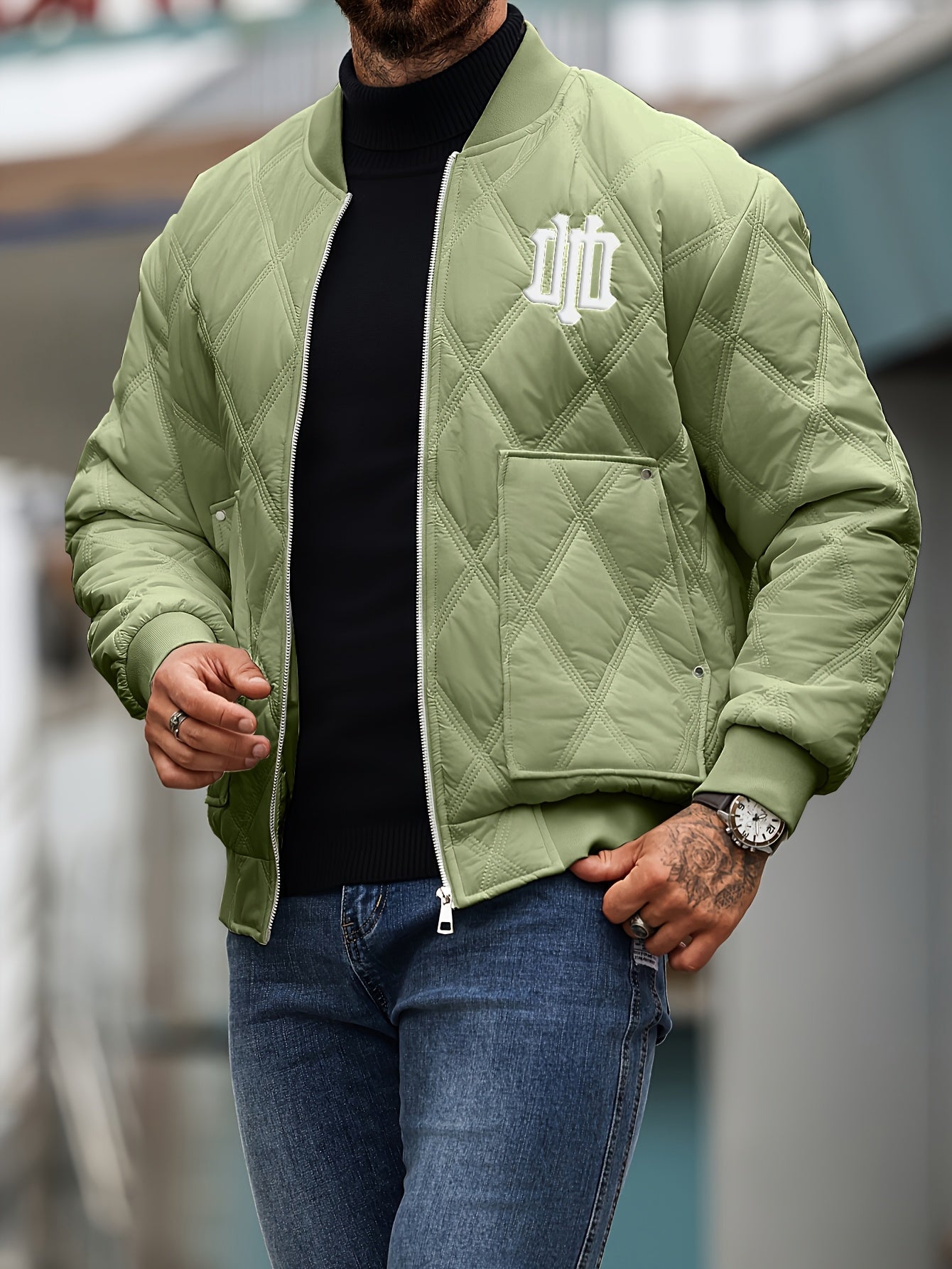 Men's Heavy-Duty Winter Jacket with Thick & Windproof, White Coat with Black Logo & Lettering, Large Zippered Pocket, Machine Washable - Casual Outerwear for Skiing, Travel, Streetwear (Regular Fit), Winter Jacket For Men, Me