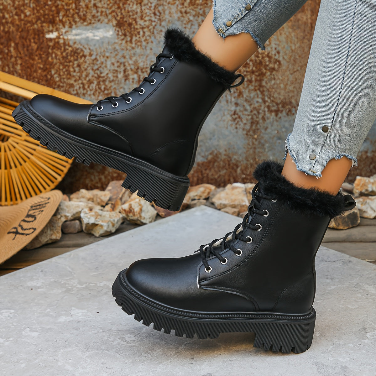 Women'S Elegant White Fleece-Lined Ankle Boots with Side Zipper - Cozy Round Toe Platform Heel, Comfortable Fabric Lining & Durable PVC Sole for Casual Winter Wear, Travel & Everyday Outfits, Winter Boots, Travel Footwear, Pl