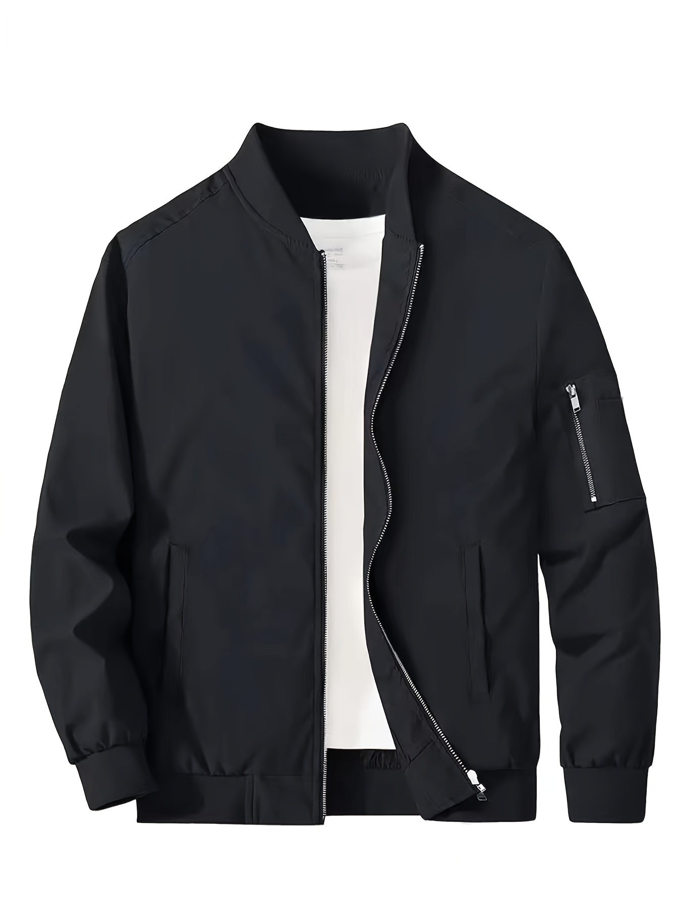 Men's Baseball Jacket - All-Season Zip-Up Coat with Zippered Pockets, Machine Washable Outerwear for Casual & Formal Events - Navy Jacket, Sleek Appearance
