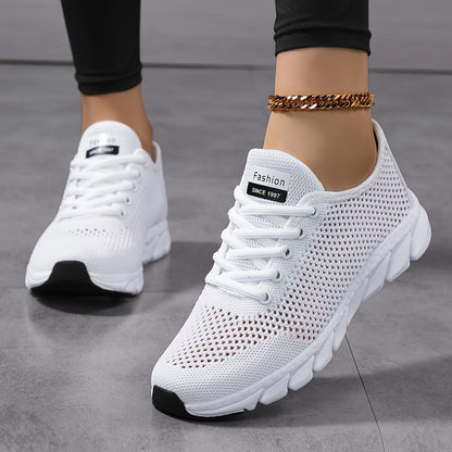 Women's Breathable Mesh Sneakers, All-Season Low Top Lace-Up Shoes with Plain Toe, EVA Upper & Sole, Fabric Inner & Insole - Comfortable Athletic Footwear, High Top Sneakers