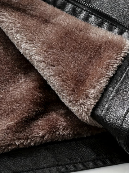 Men's Windproof Winter Jacket with Fleece & Collar, Zippered Pockets, Warm Coat for Skiing, Hiking, Motorcycle Riding - Hand Washable Cold Weather Outerwear (Black/Brown), Winter Clothes Men, Bomber Jackets For Winter, Mens W