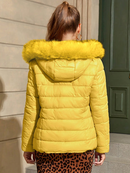 Women'S Heavyweight Winter Coat - Dual-Sided Reversible Jacket with Full-Zip Front, Hooded Collar, Two-Way Zipper Closure - Warm Outerwear for Cold Weather, Office, Travel - Elegant Brown Coat (Size & Wash Label in Pocket), L