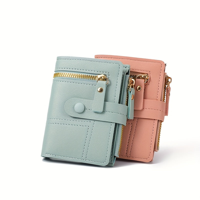 Women'S Stylish Short Wallet with Multiple Zippers, Large Capacity, Foldable, Multifunctional Mini Handbag, Multiple Card Slots for Credit Cards, ID, And Passport.