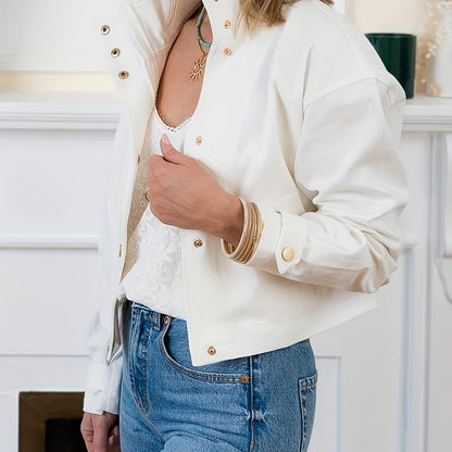 Women'S Chic Blazer Jacket - Elegant White Button-Front Coat, All-Season Office & Everyday Outerwear for Women, Professional Casual Outerwear with Button Closure, Versatile Layering, Classic Design, Durable Fabric, Stylish Co