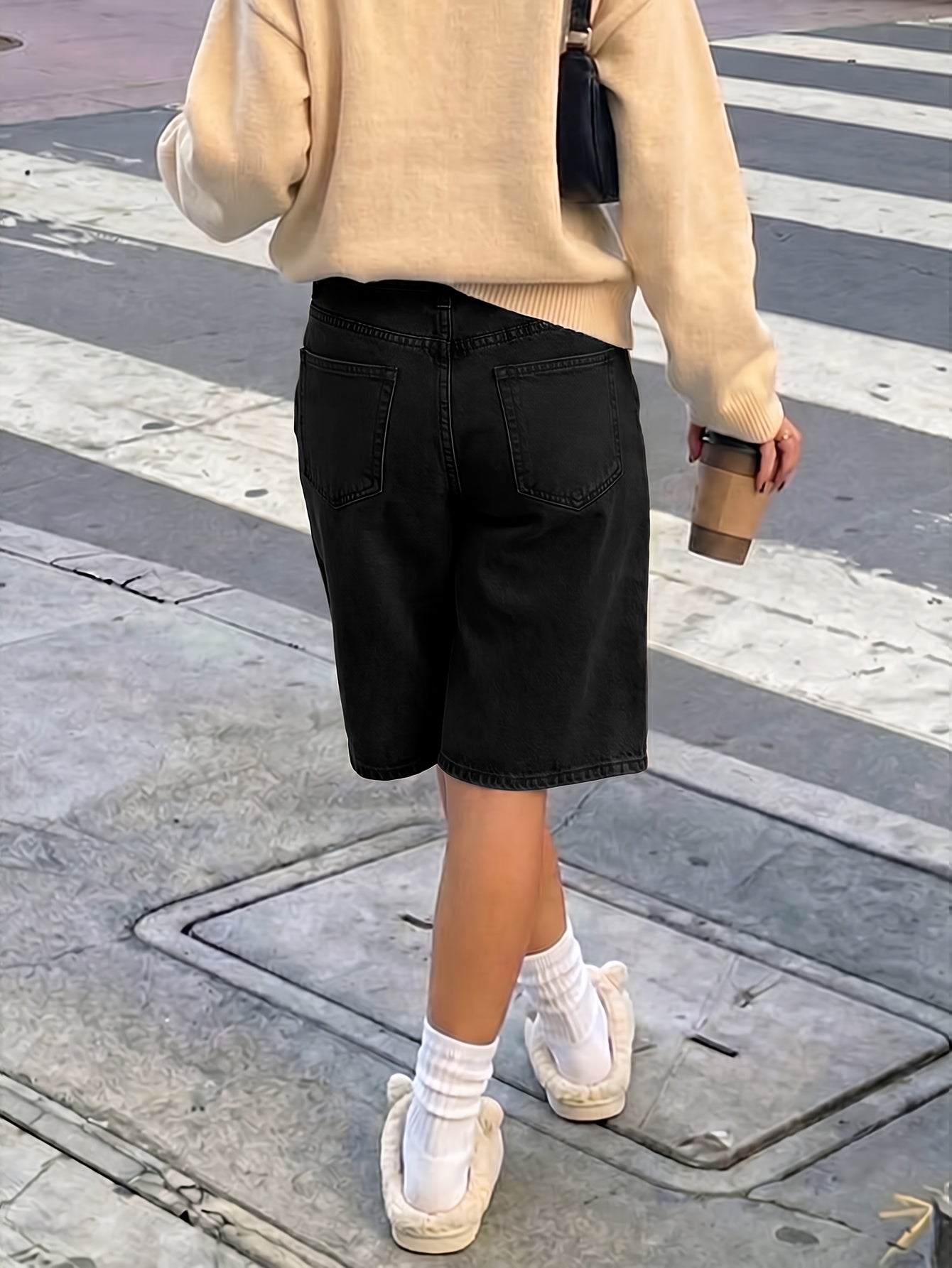 Women’s Street Style Non-Stretch Denim Bermuda Jeans