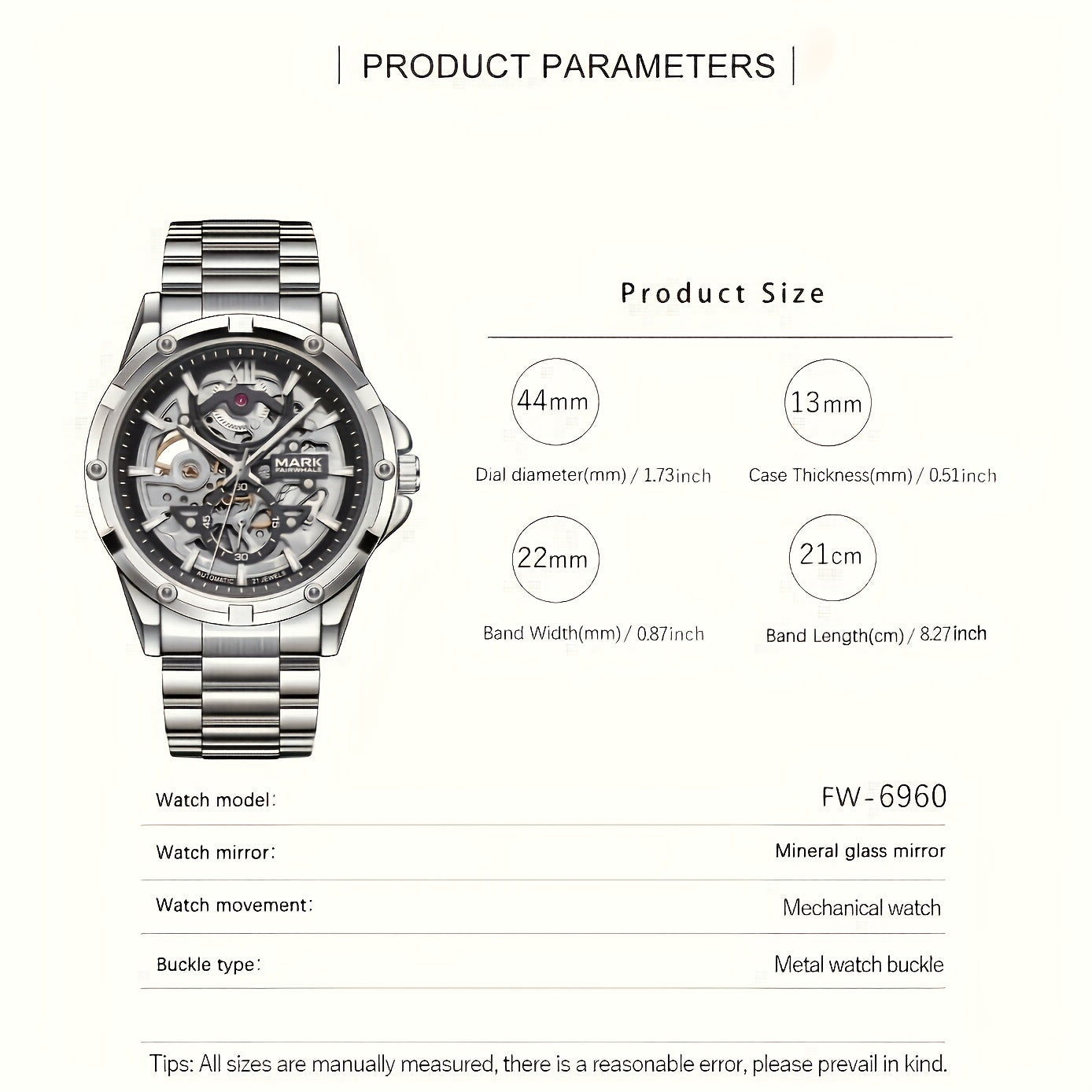 Men’s Mechanical Hollow Skeleton Watch Stainless Steel Business Style