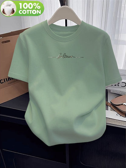Women's 100% Cotton Casual Summer T-Shirt with Letter Print