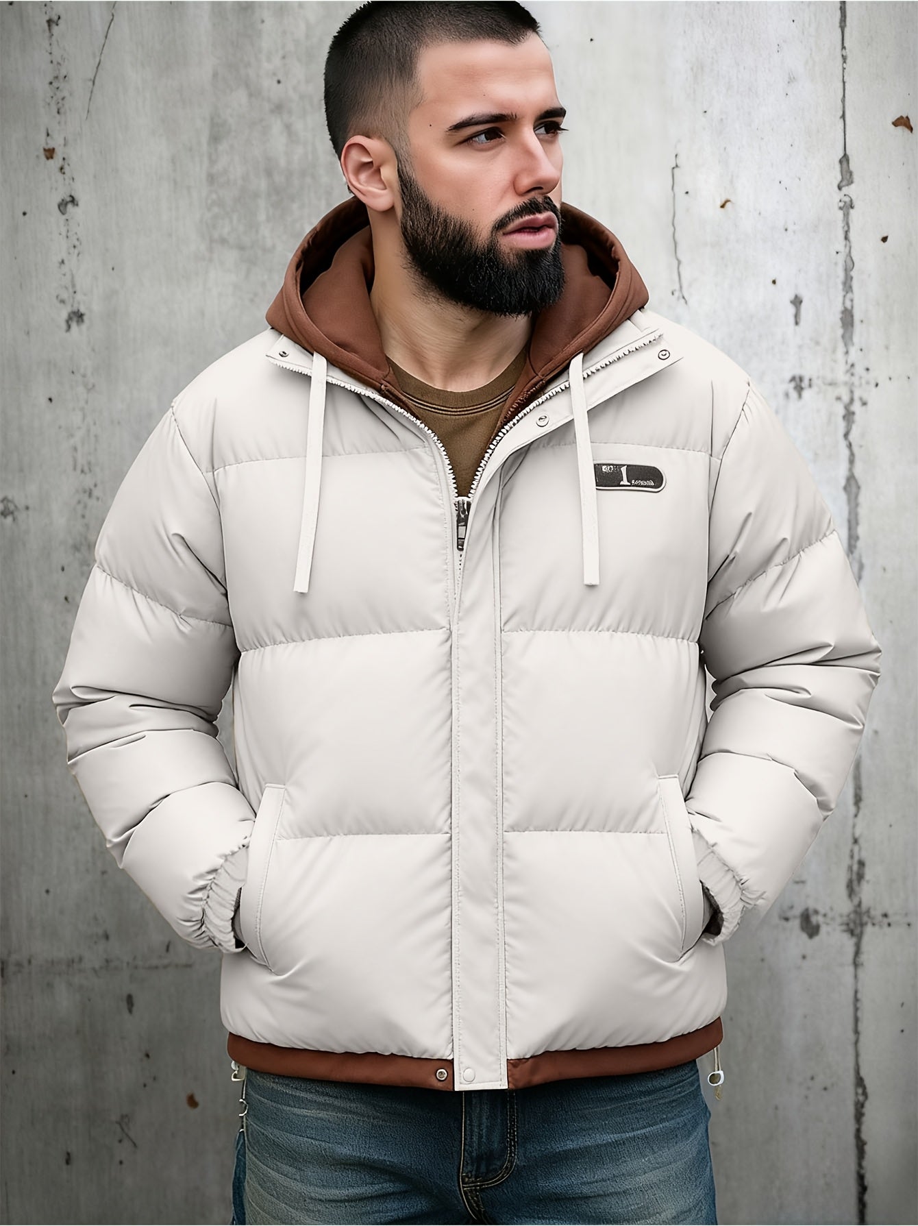 Men's Autumn and Winter Casual Fashion Faux Two-Piece Outerwear, Trendy Thickened Warm Comfortable Hooded Jacket
