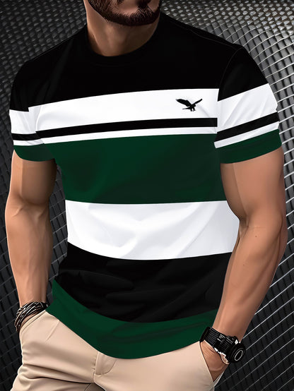 Men'S 3D Digital Print Short Sleeve T-Shirt - Breathable Round Neck, Non-See-Through, Lightweight  Comfortable, Casual Style with Eagle Logo, Perfect for All Seasons, Versatile Clothing   Stylish Graphic Tee   Comfortable Fi