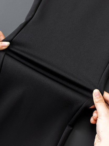 Men'S High Waist Solid Color Straight Leg Business Pants with Pocket Details, Polyester and Elastane Blend with Viscose Lining, Elastic Stretch, Zipper Fly Closure, Suitable for Fall/Winter Workwear