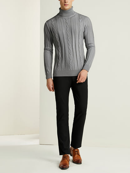 Men's Mature Slim-Fit High-Neck Long-Sleeve Sweater, Casual Ribbed Knit Pullover Solid Color Sweater, Men's Winter Clothing, Men's Sweater, Christmas Sweater, Men's Christmas Sweater, Winter Men's Apparel, New Year's Apparel,