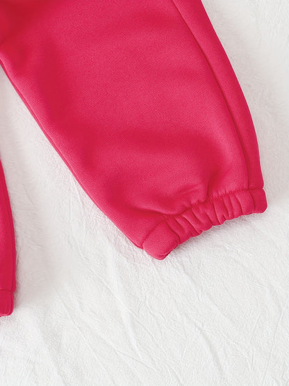 2pcs Soft Comfortable Girls' Outfit, New Year Christmas Valentine'S Day Set with Solid Color Long Sleeve Top + Elastic Waist Pants, LOVE Letter Embroidery Pattern, for Outdoor, Party, Birthday, Casual Wear, Party Attire, Eleg