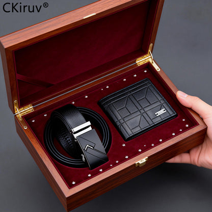 【No Box】2pcs CKIRUV Men's Wallet & Belt Matching Set - Buckle Business Belt & Wallet Combo, no Gift Boxed for, Husband, Boyfriend (Valentine's Day/Father's Day Present), Suitable for Business & Casual Wear