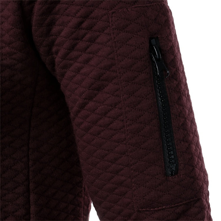 Men's Casual Full Zip Bomber Jacket, Warm Comfy Blouson Jacket For Autumn And Winter Outdoor Activity