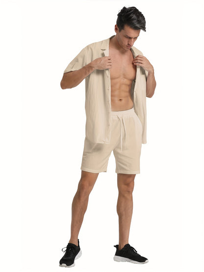 Men's Casual Comfy Cotton Breathable Active Shorts, Chic Drawstring Beach Shorts