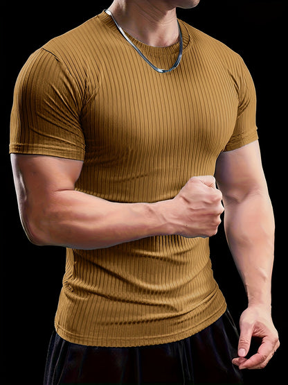 Men's Stretch Fit Short Sleeve T-Shirt - Breathable, Comfortable Polyester Blend, Solid Blue, Crew Neck, Casual  Sporty Style for Spring/Summer