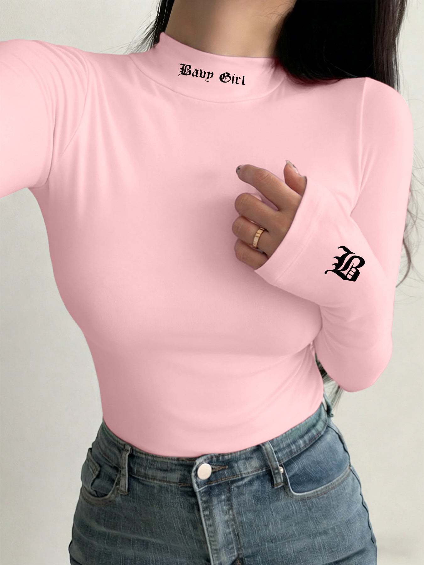 Women’s Gothic Style Long-Sleeve High-Neck Fitted T-Shirt