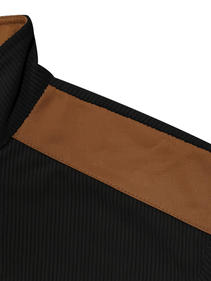 Men'S Long Sleeve Patchwork Fashion Warm Jacket, Corduroy Long Sleeve Warm Coat with Zipper Stand Collar Long Sleeve Casual Comfortable Autumn and Winter Style