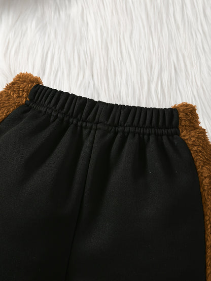 Cozy & Cute Boys' 2pcs Set: Fleece-Lined Bear Embroidered Hoodie and Pants - Perfect for Fall/Winter, Perfect for Outdoor