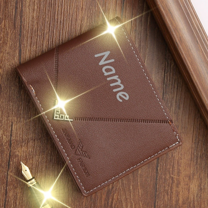 Customizable Name Men'S Wallet | Short Youth Fashion Wallet with Multi Slot Lychee Pattern, Ideal for Father'S Day, Valentine'S Day, Wedding, Groom'S Father and Boyfriend Exclusive Gift