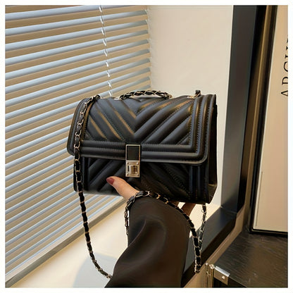 PU Material Women'Chain Crossbody Bag - Available in Five Colors, Elegant Shoulder Bag Suitable for Daily and Formal Occasions, Secure Buckle Design, Fashionable Chain Texture Style, Luxurious Texture Structure,must-have for
