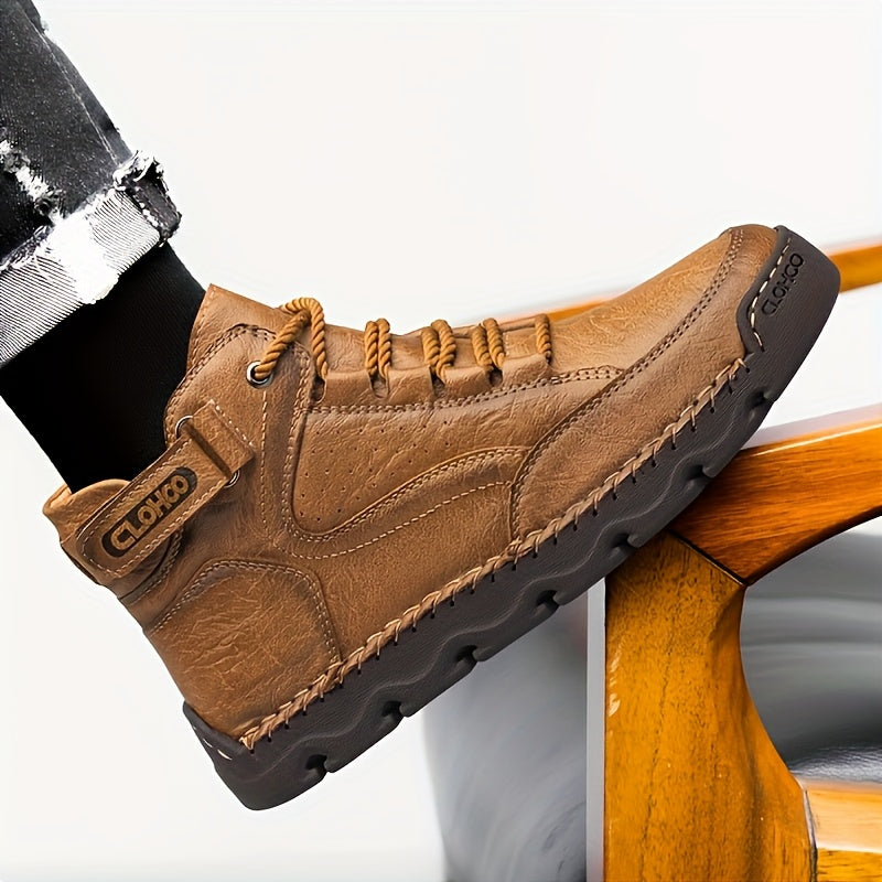 Men's Casual Mid-Top Sneakers with Rubber Sole and Lace-Up Design