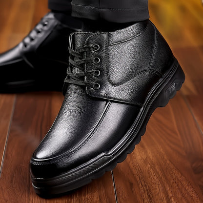 Men'S Thickened Snow Boots with Fleece Lining Made of Cowhide, Model 5529.