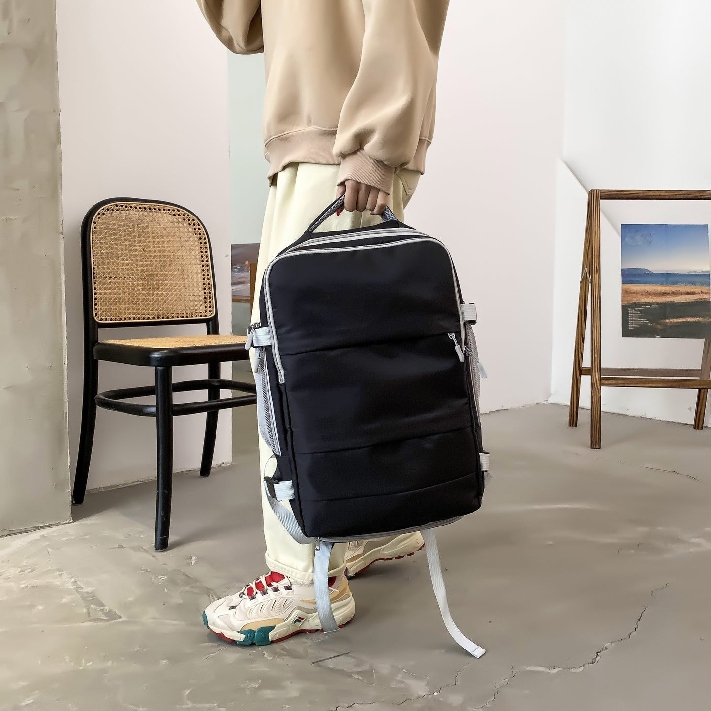 Multi-Functional Travel Backpack for Women, Casual Style, Large Capacity, Lightweight, USB Charging, Adjustable Straps, Shoe Compartment, Zipper Closure, Polyester Lining, Sewing Thread Detail, Wet Wipe Clean, for Business Tr