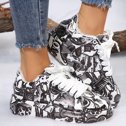 Կանացի ֆլիսե երեսպատմամբ ձմեռային կոշիկներ - Հարմարավետ ժանյակավոր հաստ ներբաններով, կլոր քթով, հասանելի են սպիտակ, սև և ժանյակային դետալներով - Իդեալական են ցուրտ եղանակին հարմարավետ կրելու համար, ձնագնաց կոշիկներ: