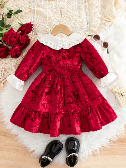 Girls' Elegant Dress with Bow Detail - Cozy Loose Fit Long Sleeve Party Dress for Christmas, New Year'S & Winter Events, Perfect Gift for Youngsters, Christmas Dresses for Girls, Festive Youngsters'S Attire, Soft Texture Appa