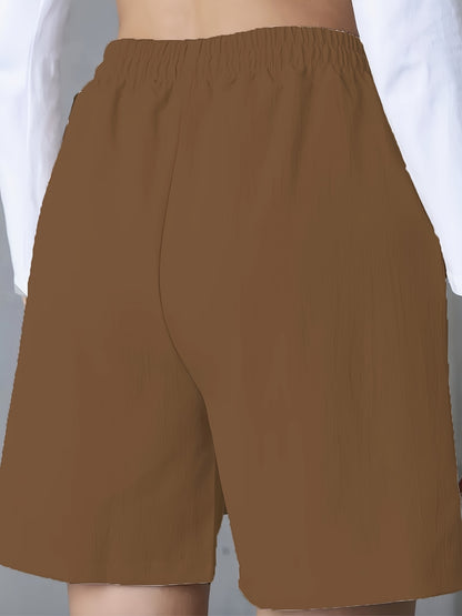 Women'S Vacation Elegant Casual Solid Color Polyester Short Pants, Regular Contour, Non-Stretch, with Pocket, for Spring, Summer, Fall