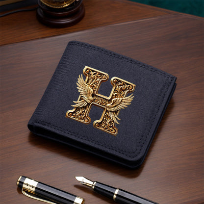 1pc Men's Short Canvas Initial Name Wallet, Zippered Denim Wallet for Men, Plain Ultra-Thin Letter Wallet for Men