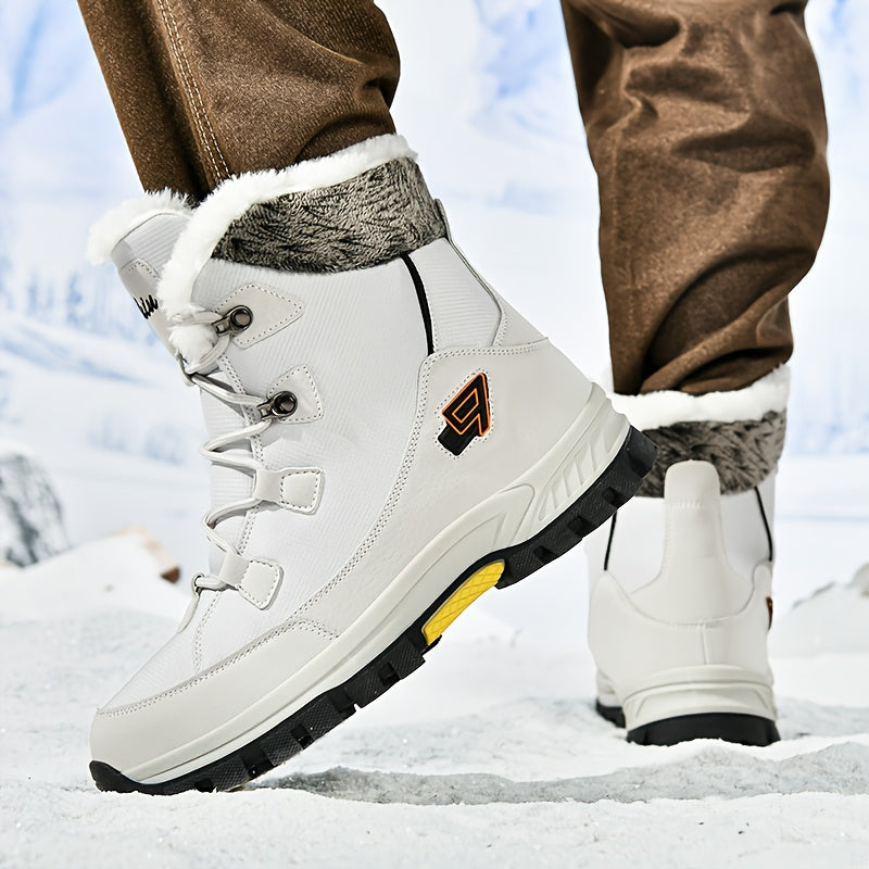 Men's & Women's Winter Snow Boots with Plush Lining & Slip-Resistant Rubber Sole - High-Ankle Lace-Up PU Shell, Insulated Cold-Weather Traction for Hiking, Hunting, Outdoor Activities - Unisex Heavy-Duty Round-Toe Boots for M