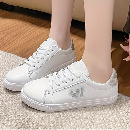 Կանացի Preppy Style Heart Pattern սպորտային կոշիկներ, բոլոր սեզոնային թեթև ժանյակավոր կոշիկներ, ներսը շնչող գործվածքից, EVA ներբան, գարուն/ամառ/աշուն պատահական վազքի մարզիչներ