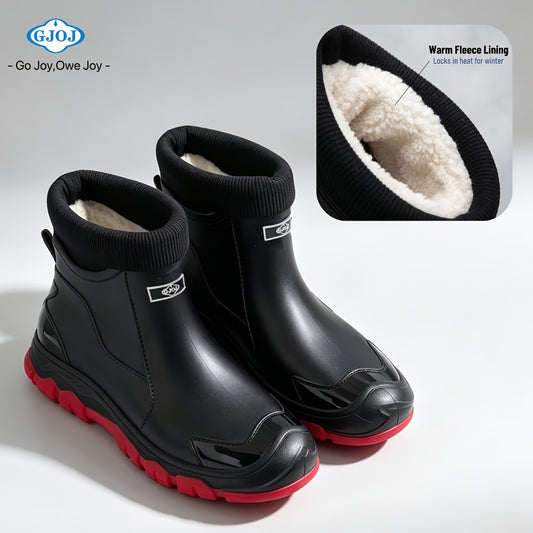 Unisex Fleece-Lined Rubber Rain Boots - Lightweight Non-Slip Winter Fo
