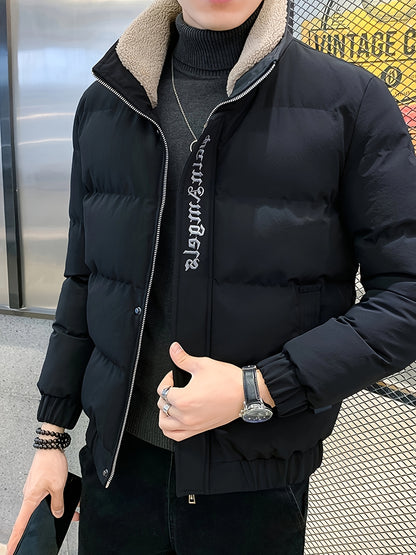 Տղամարդու ձմեռային բաճկոն - հաստ, տաք և նորաձև՝ կայծակաճարմանդով և գրպաններով, սև, ազատ չափսի՝ ցուրտ եղանակի համար, ձմեռային հագուստ