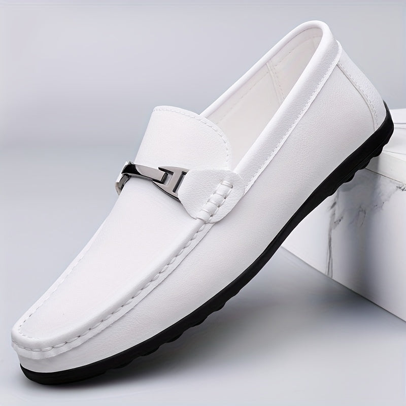 Men's Casual Slip-On Loafers with Metal Buckle - Lightweight & Breatha