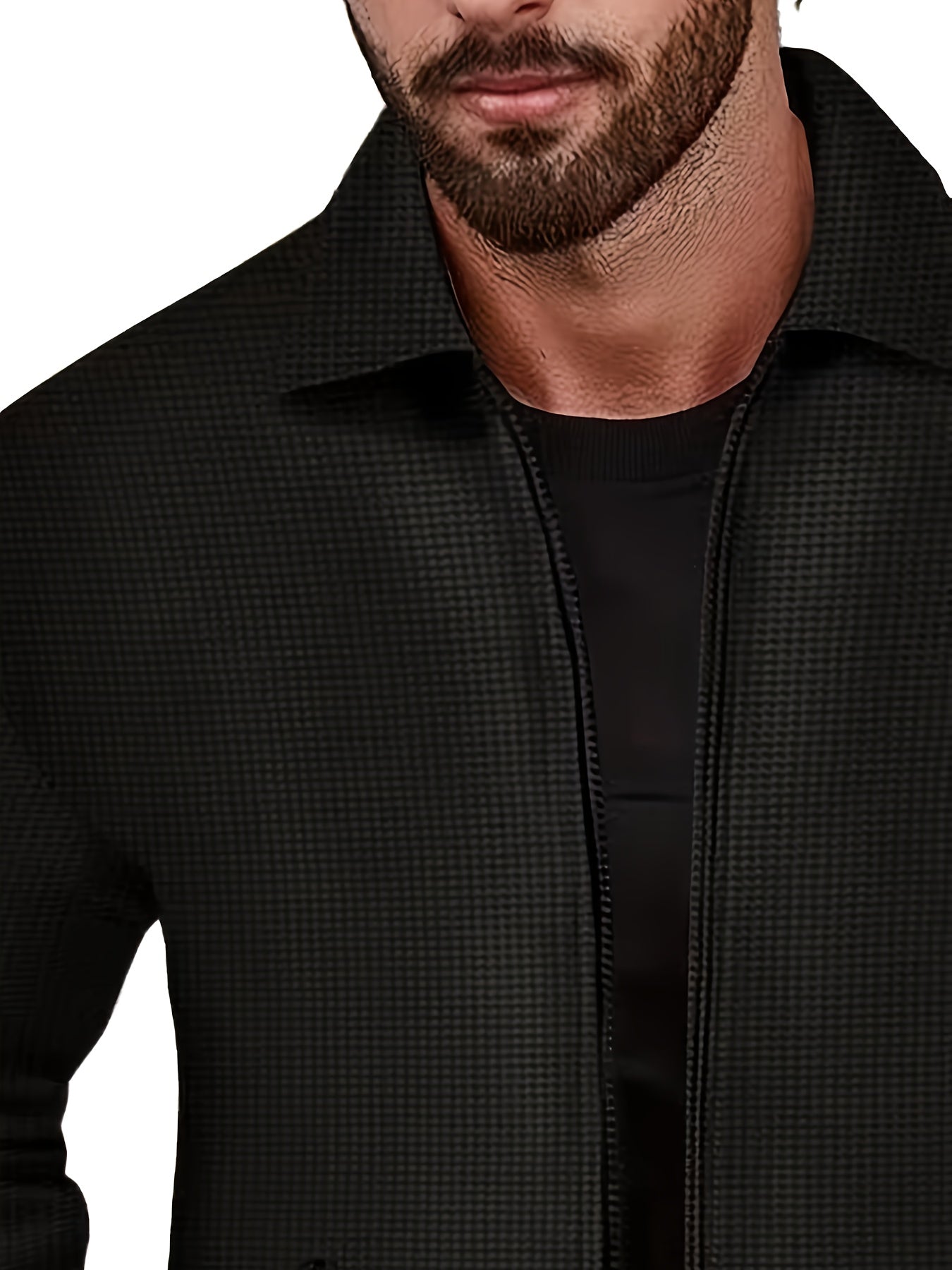 1pc Men'S Casual Polyester Zip-Up Jacket with Lapel Collar, Solid Color, Slight Stretch, Woven Fabric, Regular Fit, No Lining - Spring/Fall Outerwear