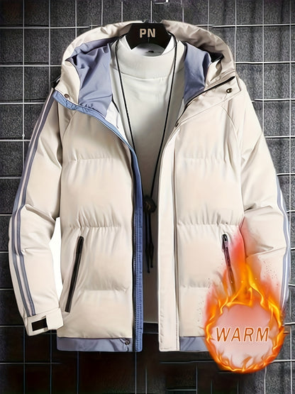 Men'S Heavyweight Winter Hooded Jacket - Thermal Insulated Cold Weather Coat with Zipper Closure, Long Sleeve Outerwear for Hiking, Skiing, Thick, Hiking Gear, Sleek Design, Durable Construction, Outdoor Enthusiasts