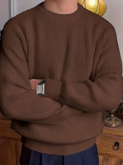 Տղամարդկանց պարզ, նորաձև միագույն երկար թևքով սվիտեր՝ հարմար աշնանային և ձմեռային սեզոնի համար, բազմակողմանի տրիկոտաժե վերնաշապիկ