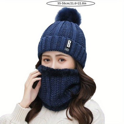 2pcs Winter Essentials Set - Thick Plush Pom Bucket Hat & Fleece-Lined Scarf | Windproof, Warm Beanie for Men & Women | Hand Wash Only, Winter Clothes, Cold Weather Gear, Cozy Headwear, Soft Texture, Stylish Headgear, Outdoor