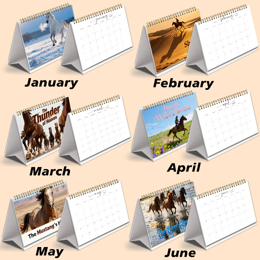2026 Horse-Themed Wall & Desk Calendar with 12 Galloping Horse Scenes - A5 Spiral Bound Planner, Monthly View with Ample Writing Space, HD Double-Sided Photos for equestrian Gift, for home/Office Decor (January-December 2026)