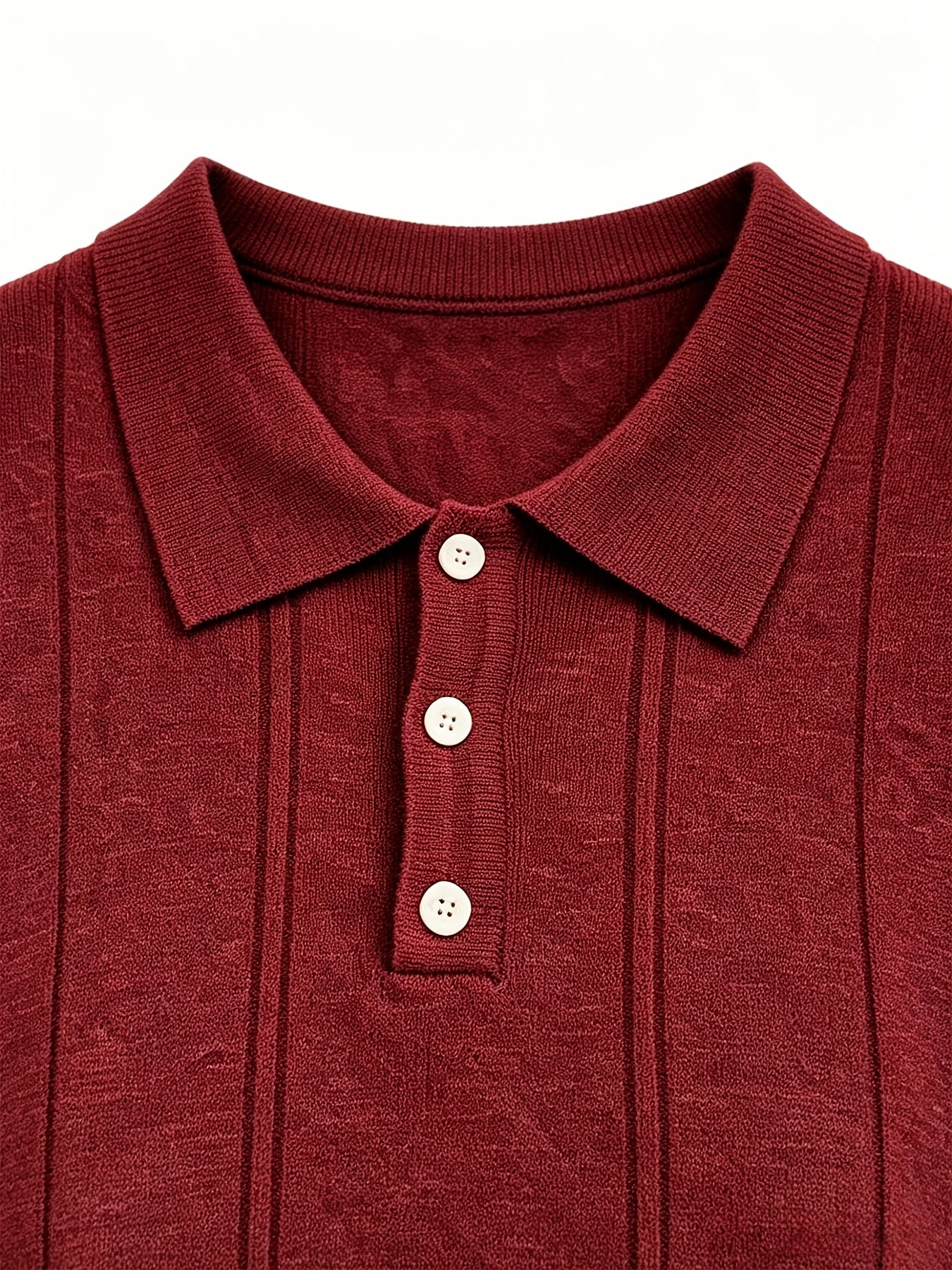 Men's Slim Fit Vertical Stripe Knit Polo Shirt with Lapel Collar