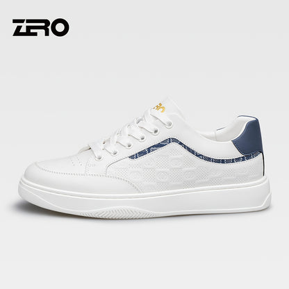 Men's White Cowhide Leather Sneakers Lightweight Casual Style