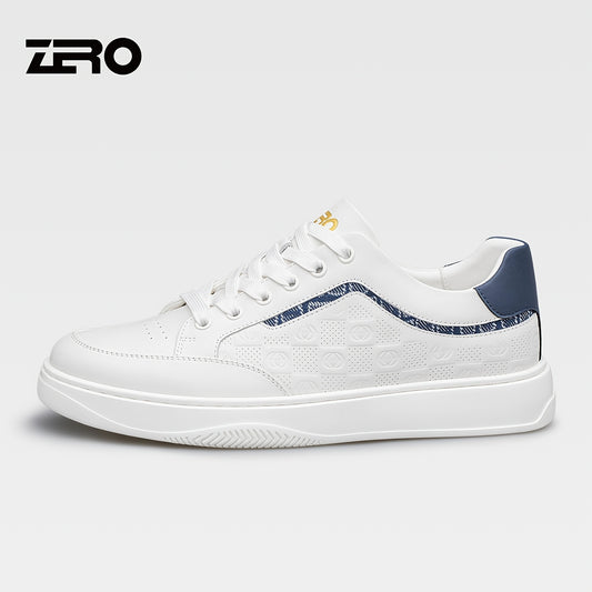 Men's White Cowhide Leather Sneakers Lightweight Casual Style