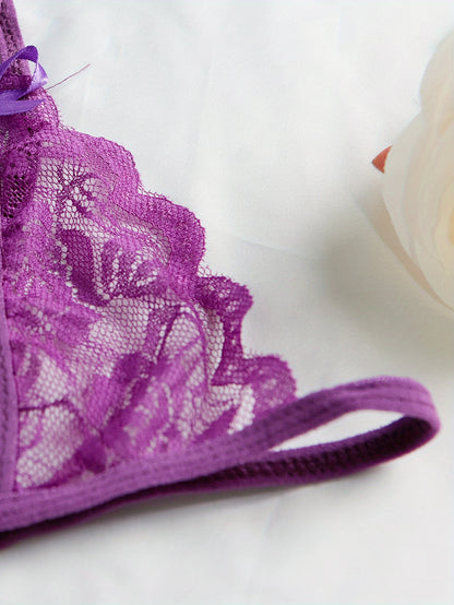 Sexy V-Neck Lace Floral Sexy Lingerie Bra Crotchless Panties, Women'S Sexy Lingerie, Free-To-Take Three-Point Lingerie Set, Suitable for Halloween, Christmas, Thanksgiving, Valentine'S Day, Give Gifts to Girlfriends And Surpr